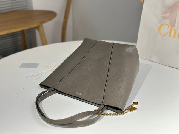 Chloe Spin Tote Bag Medium 27cm Grey Calfskin 272281
