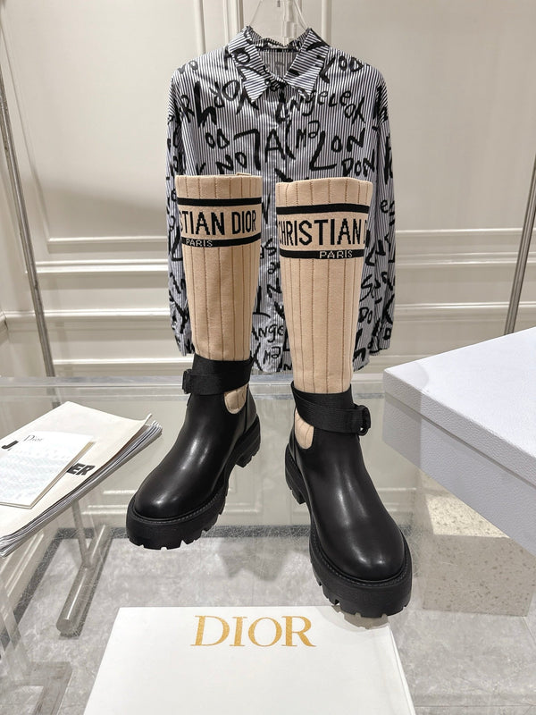 CD High Stocking Riding Boots Nude Black Cowhide 565794