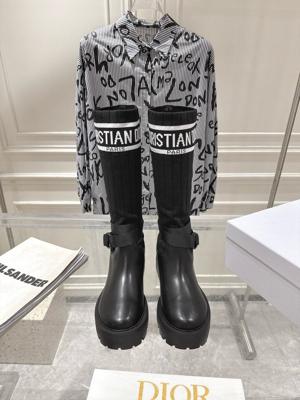 CD Hight Stocking Riding Boots Black Cowhide 565790
