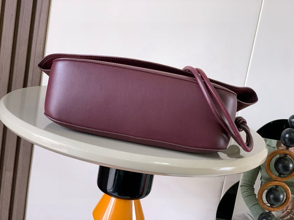 Loewe Ola Handbag Medium 26cm in Burgundy Silver Calfskin  274222