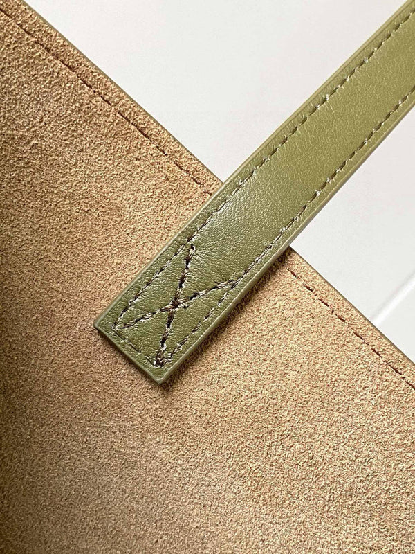 LOE 31 Medium Puzzle Fold Tote In Olive Mix Blue Glossy Cowhide 274311