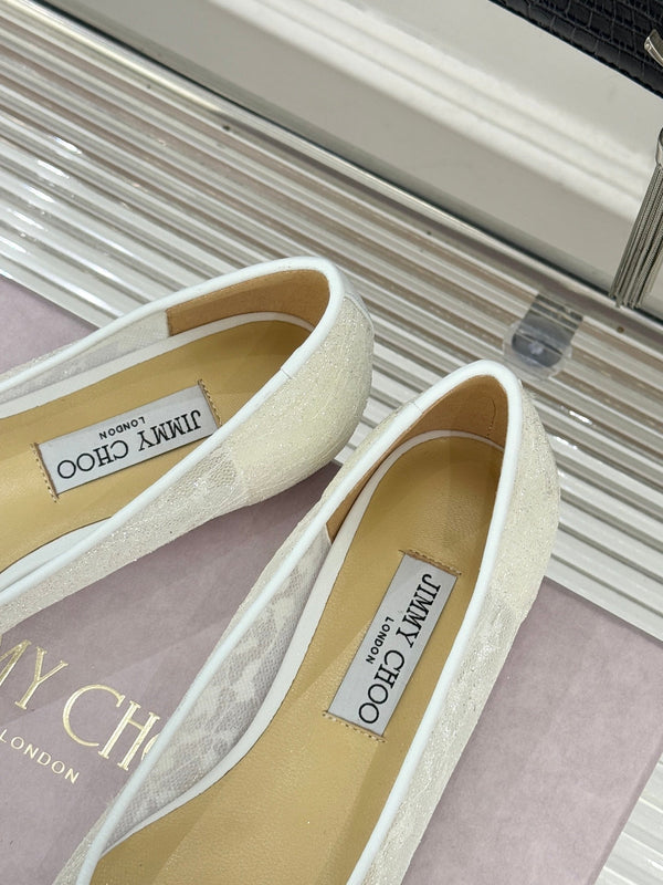 JC25WF Rhinestone Bow Pionted Toe Ballet Flat White Sheepskin 573534