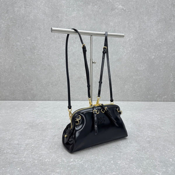 Miu McDonal Dumpling Black 24cm Bag in Oli-waxed