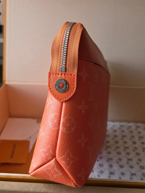 LV Pochette Voyaye Souple Clutch Bag Orange Monogram Eclipse Canvas 275171