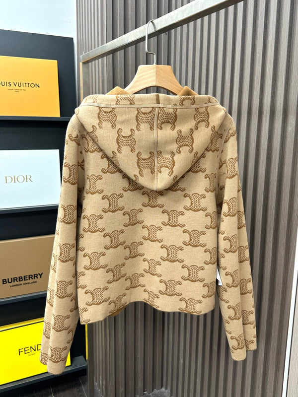 Celine Reversible Brown Wool Knitwear Coat 329645