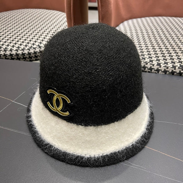 Chanel Women's Plush Bucket Black mix White Hat 980037