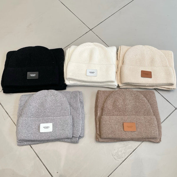 Hermes Classic Hat & Scalf Set Gray Rabbit Fur 980203