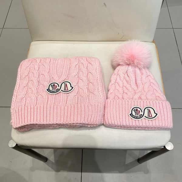 Moncler Classic Set Hat & Scarf Pink in Wool 980306