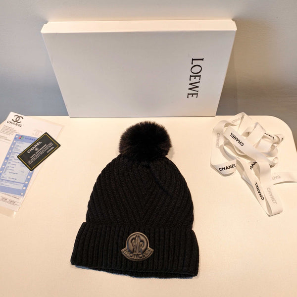 Moncler 2025 Black New Designer Pom-Pom Wool Beanie 980213