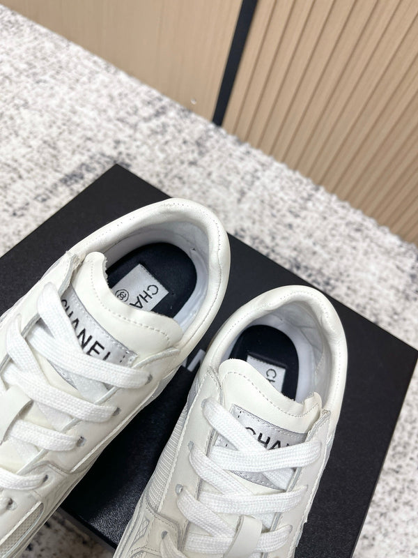 Chanel 26SS New Casual White Sneakers in Cowhide with Mesh Cloth 591414