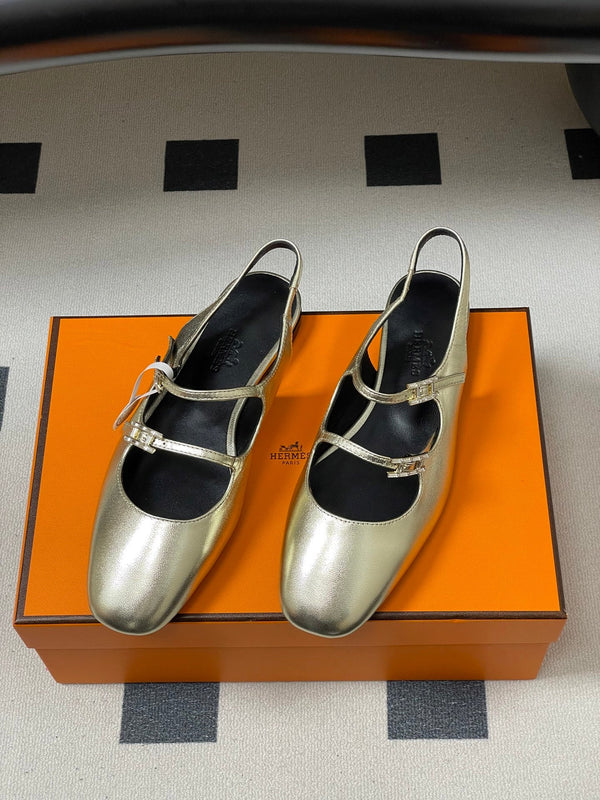 Hermes 26S Mila Open-Heel Sandals Gold in Calfskin 594343