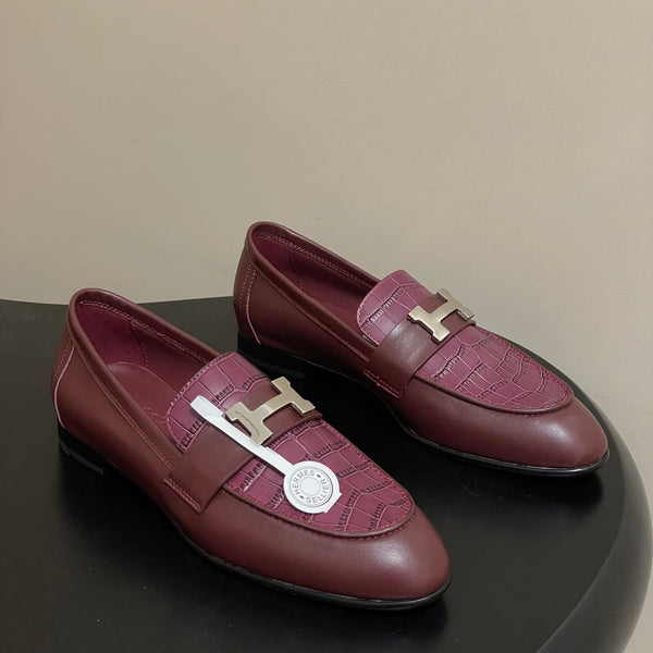 HM Paris Loafers Burgundy in Calfskin 594333