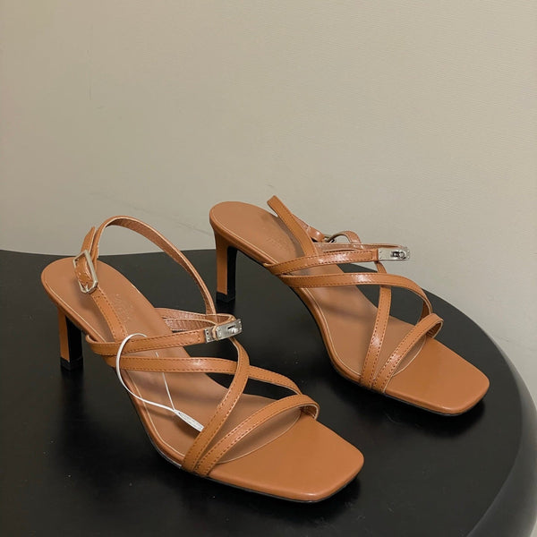 HM Muse Sandal 70 Brown in Calfskin 593817