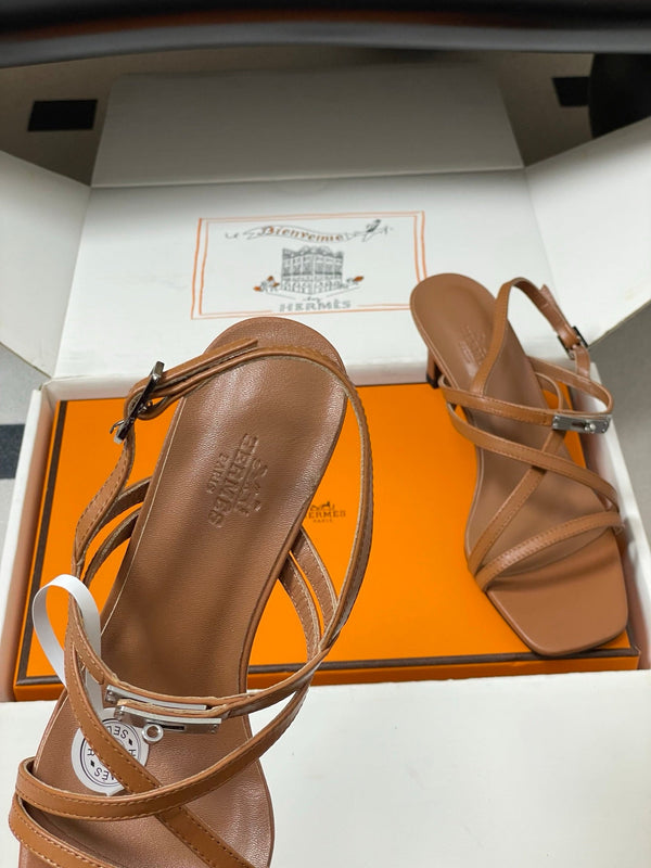 HM Muse Sandal 70 Brown in Calfskin 593817