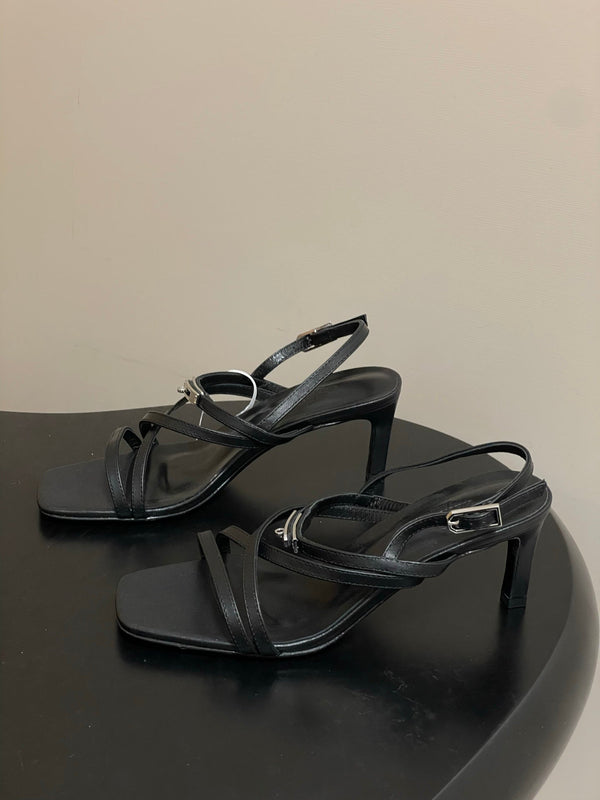 HM Muse Sandal 70 Black in Calfskin 593816
