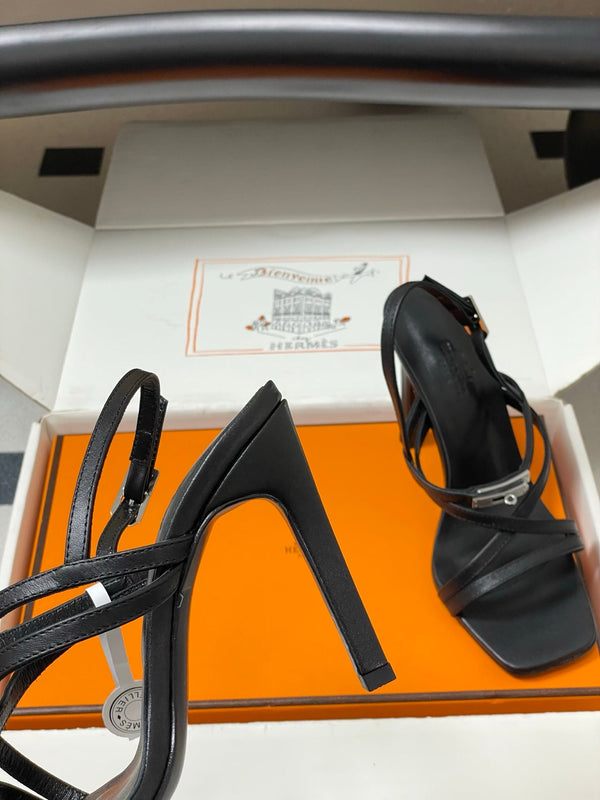 HM Muse Sandal 100 Black  in Calfskin 593812