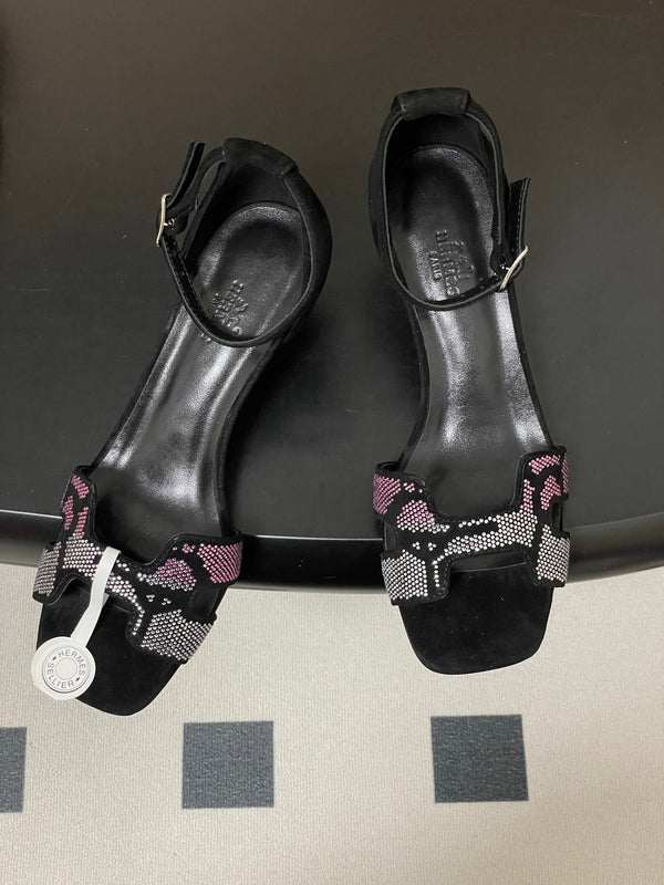 HM Joy Sandal 40 Black Pink in Suede 593808