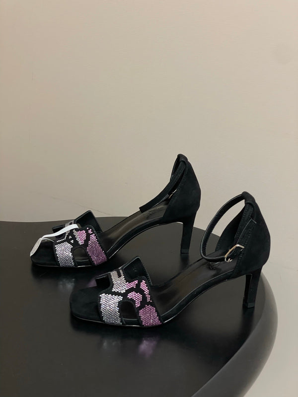 HM Joy Sandal 70 Black Pink in Suede 593805