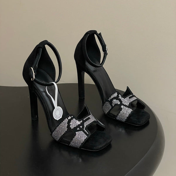 HM Joy Sandal 100 Black Gray in Suede 593804