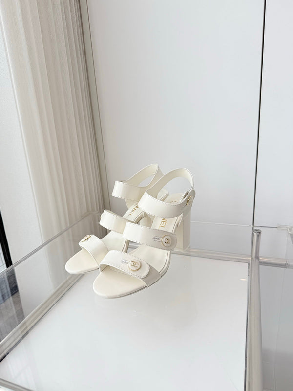 Chanel 26 Turnlock 80 White Sandal Heels in Lambskin 597406