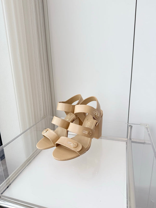 Chanel 26 Turnlock 80 Beige Sandal Heels in Lambskin 597405