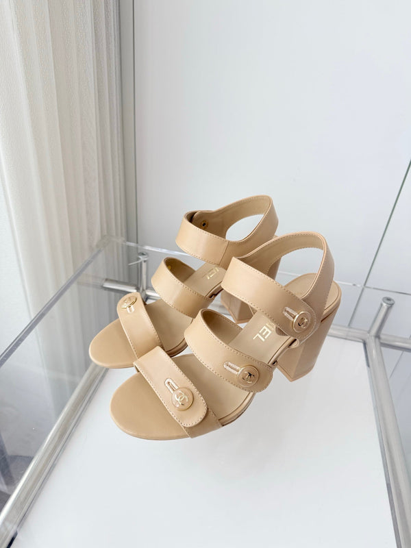 Chanel 26 Turnlock 80 Beige Sandal Heels in Lambskin 597405