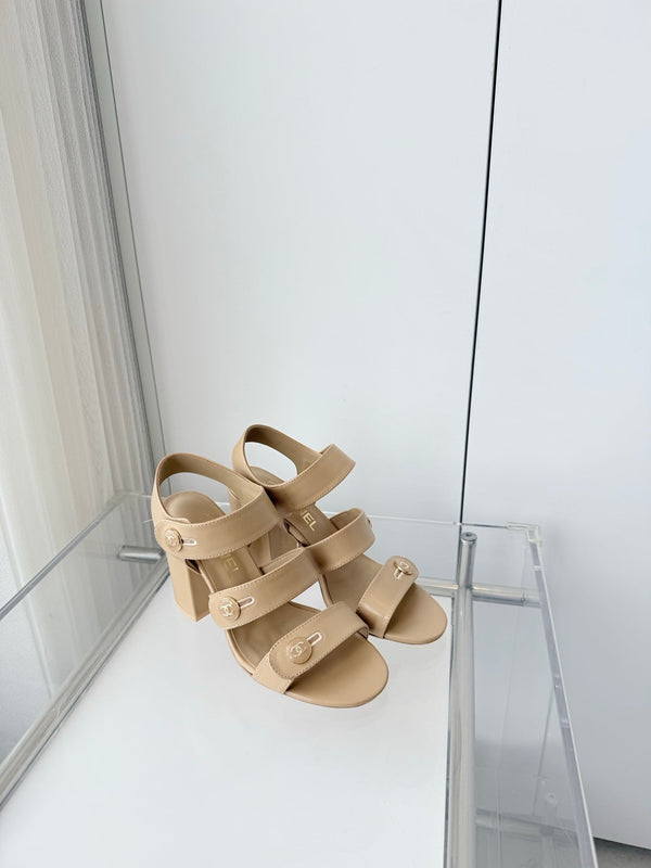 Chanel 26 Turnlock 80 Beige Sandal Heels in Lambskin 597405