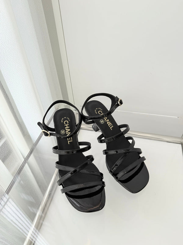Chanel Cruise 26 Sandal 70mm Black Patent Leather 597356