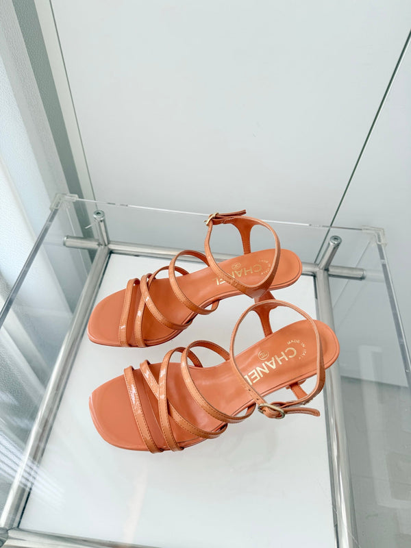 Chanel Cruise 26 Sandal 70mm Orange Lambskin 597355