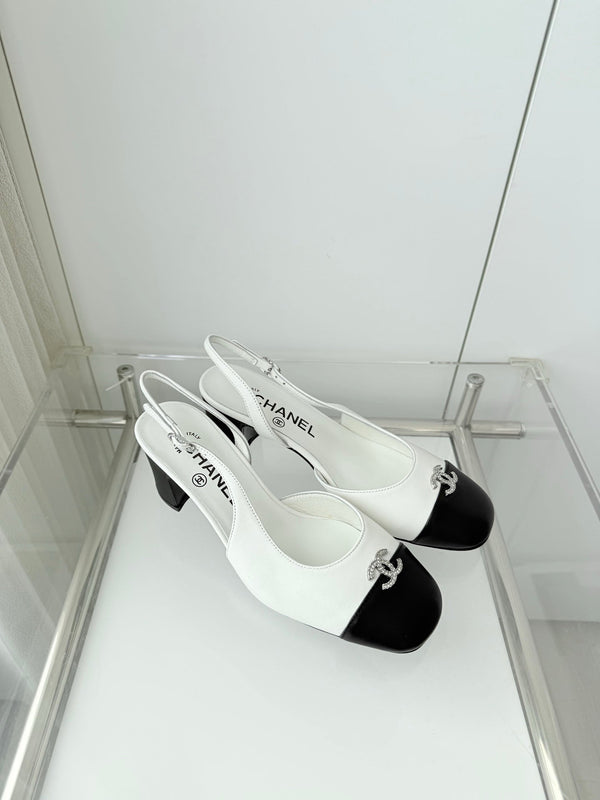 Chanel 26 High Heels White Black 50 in Lambskin 597330