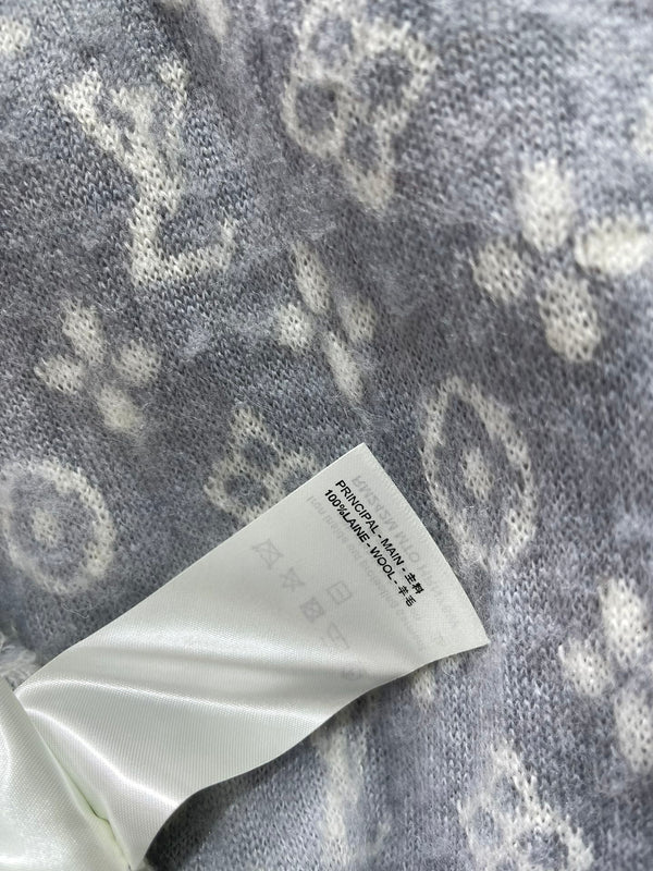 LV Monogram Jacquard All-over Print Gray Cardigan with Monogram Pattern