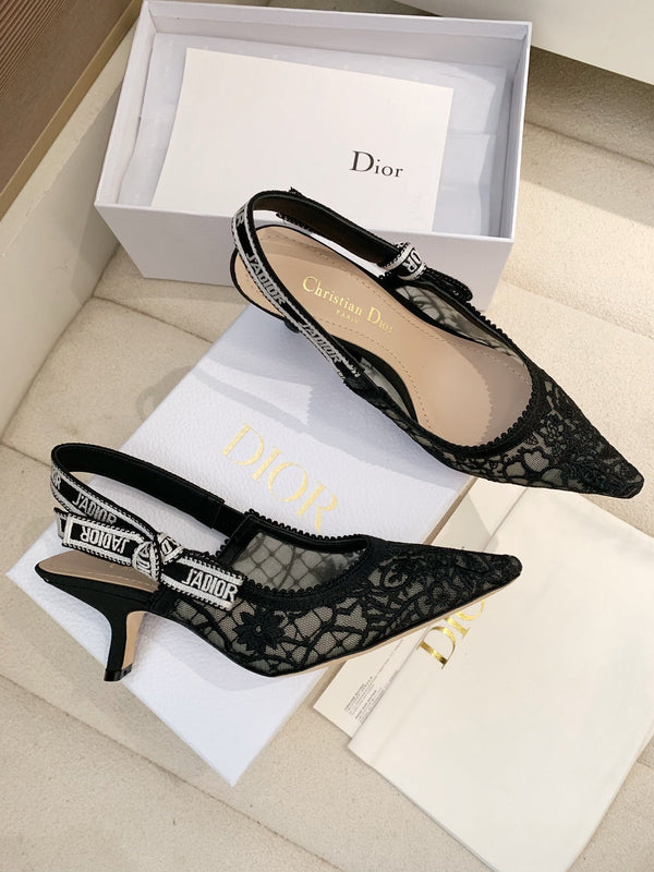 CD Ribbon Lace Open-toe Black Sandals 65 in Sheepskin 598115
