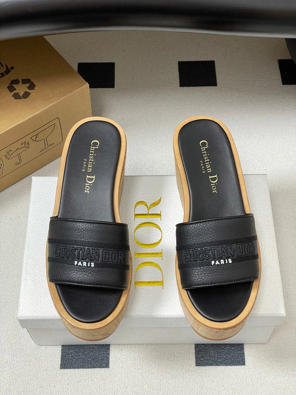 CD Dway Platform Heel 80mm Sandals Black Calskin