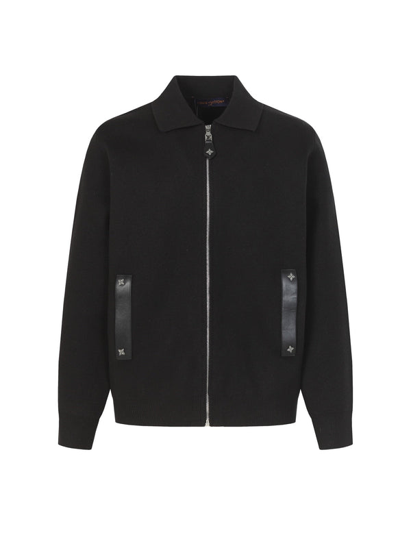 LV Leather Knit Wool Zip-Up Jacket 494212