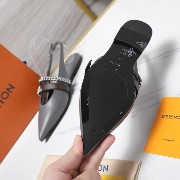 LV Vibe Slingback Flat Gray Glossy Naplak Leather 600664