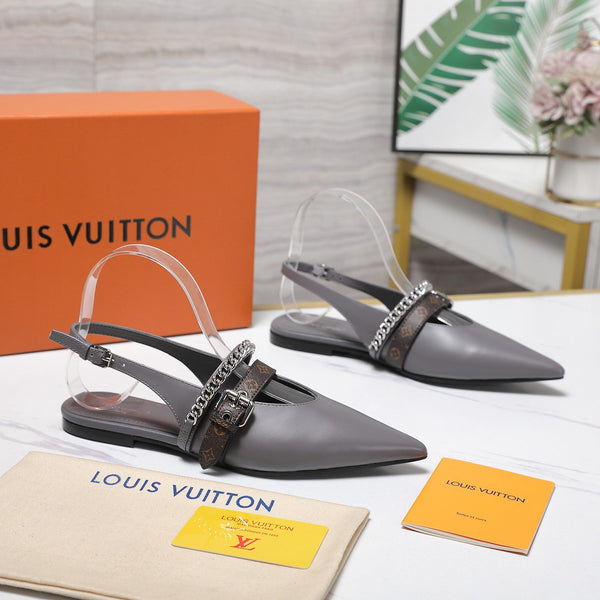 LV Vibe Slingback Flat Gray Glossy Naplak Leather 600664