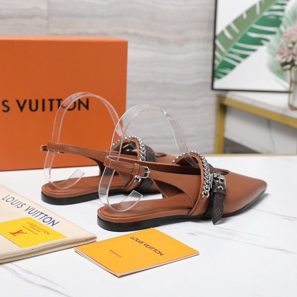 LV Vibe Slingback Flat Brown Glossy Naplak Leather 600665