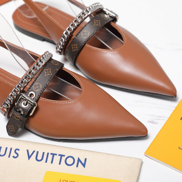 LV Vibe Slingback Flat Brown Glossy Naplak Leather 600665