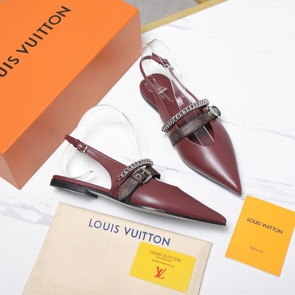 LV Vibe Slingback Flat Burgundy Glossy Naplak Leather 600666