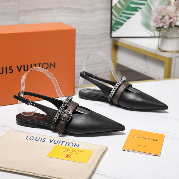 LV Vibe Slingback Flat Black Glossy Naplak Leather 600667