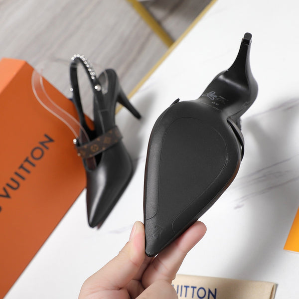 LV Vibe Slingback Pumps 95 Black Glossy Naplak Leather 600677