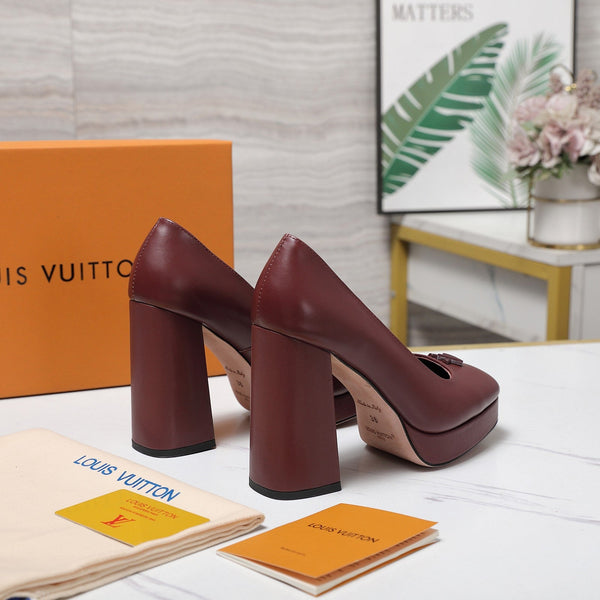 LV 26ss Chunky Heel Platform Sandals 11cm Burgundy in Cowhide 600734