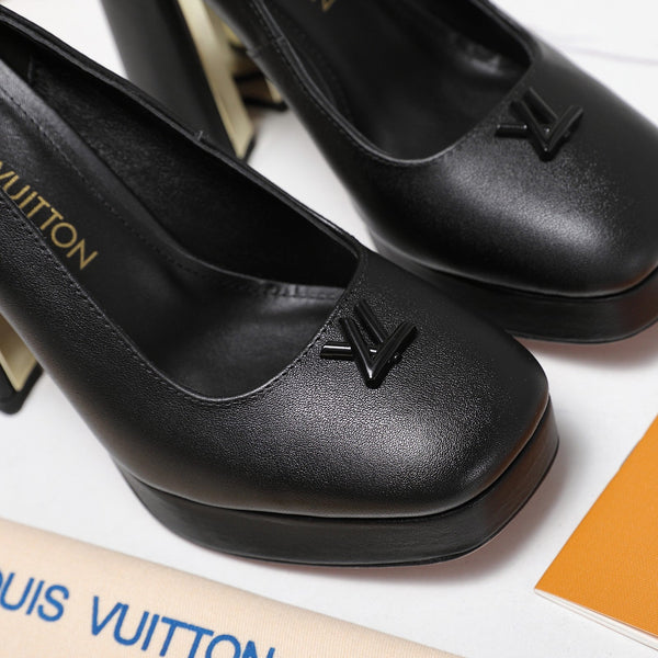 LV 26ss Chunky Heel Platform Sandals 11cm Black in Cowhide 600735