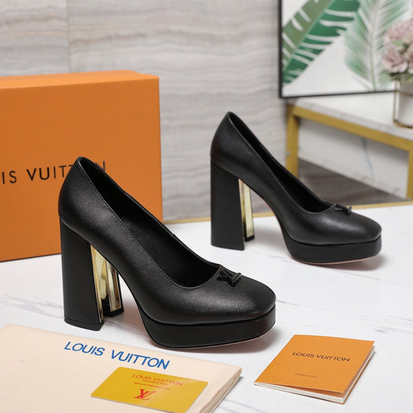 LV 26ss Chunky Heel Platform Sandals 11cm Black in Cowhide 600735
