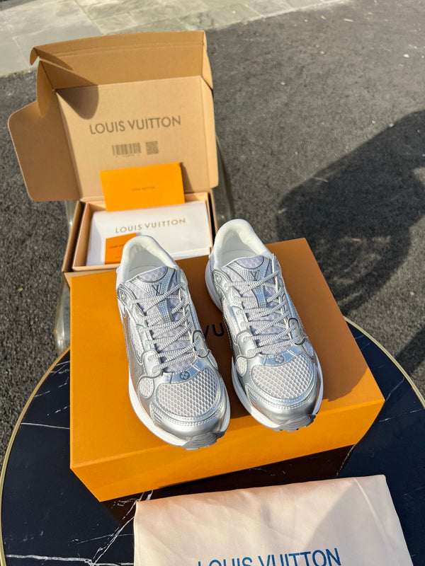 LV 26 Olympia Sneaker White Silver Metallic in Fabric Mesh 600745