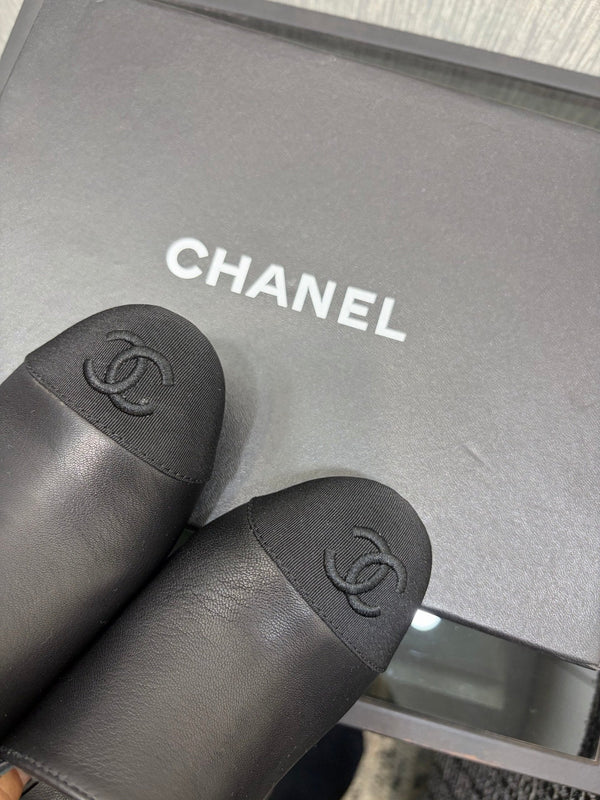 Chanel 26 Classic Chunky Heel Open Back Sandal 95 Black in Sheepskin 602497