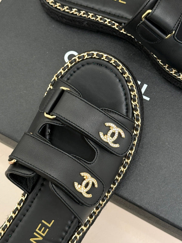 Chanel 26C Chain Double C Buckle Slippers Black Cowhide 615788