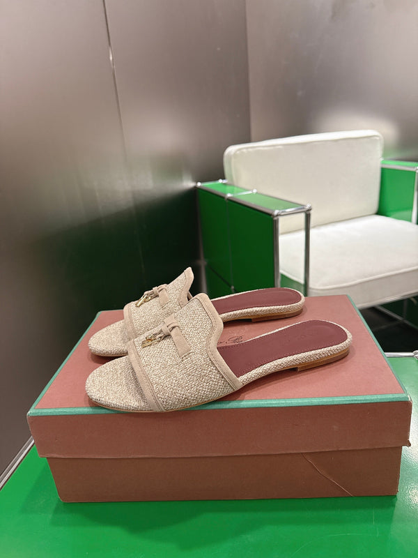 Loro Piana 26 Slippers Beige Wish Sheepskin Fabric 632137