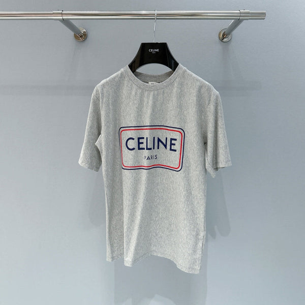Celine 26SS Letter Print Short-Sleeve T-Shirt Light Gray in Cotton 940029