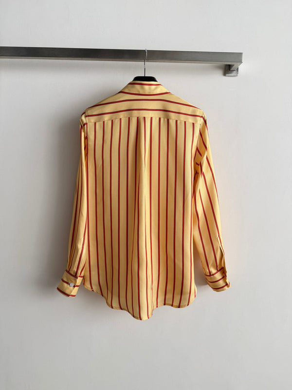 Celine 26SS Striped Shirt Yellow in Silk Fabric 849595